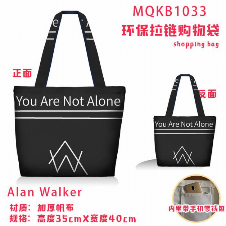 Alan Walker Full color green zipper shopping bag shoulder bag MQKB1033