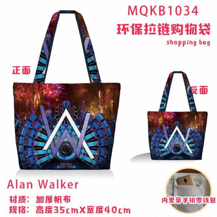 Alan Walker Full color green zipper shopping bag shoulder bag MQKB1034