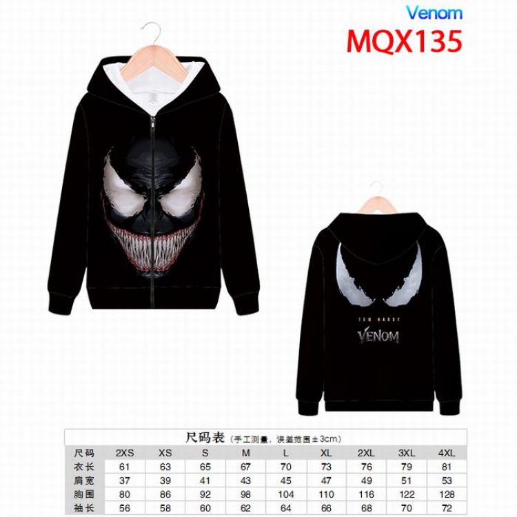 Venom Full color zipper hooded Patch pocket Coat Hoodie 9 sizes from XXS to 4XL MQX135