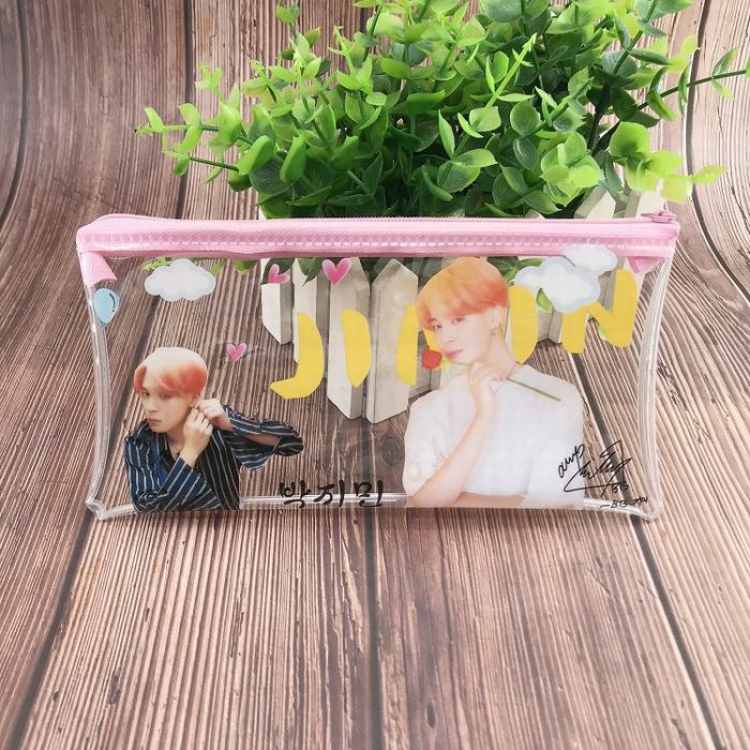 BTS Transparent pencil case stationery bag storage bag 19.5X10X2CM 19G price for 5 pcs