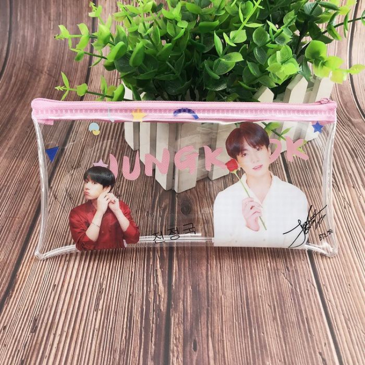 BTS Transparent pencil case stationery bag storage bag 19.5X10X2CM 19G price for 5 pcs