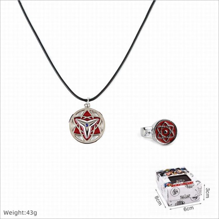 Naruto Ring and stainless steel black sling necklace 2 piece set style C