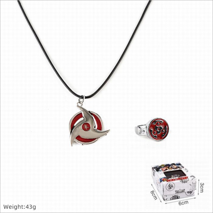 Naruto Ring and stainless steel black sling necklace 2 piece set style D