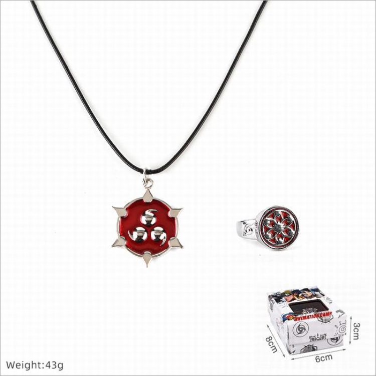 Naruto Ring and stainless steel black sling necklace 2 piece set style G
