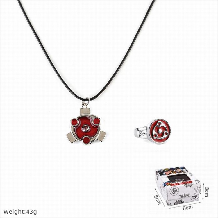 Naruto Ring and stainless steel black sling necklace 2 piece set style I