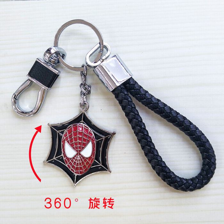 The avengers allianc Rotatable Spider-Man Black rope Keychain pendant