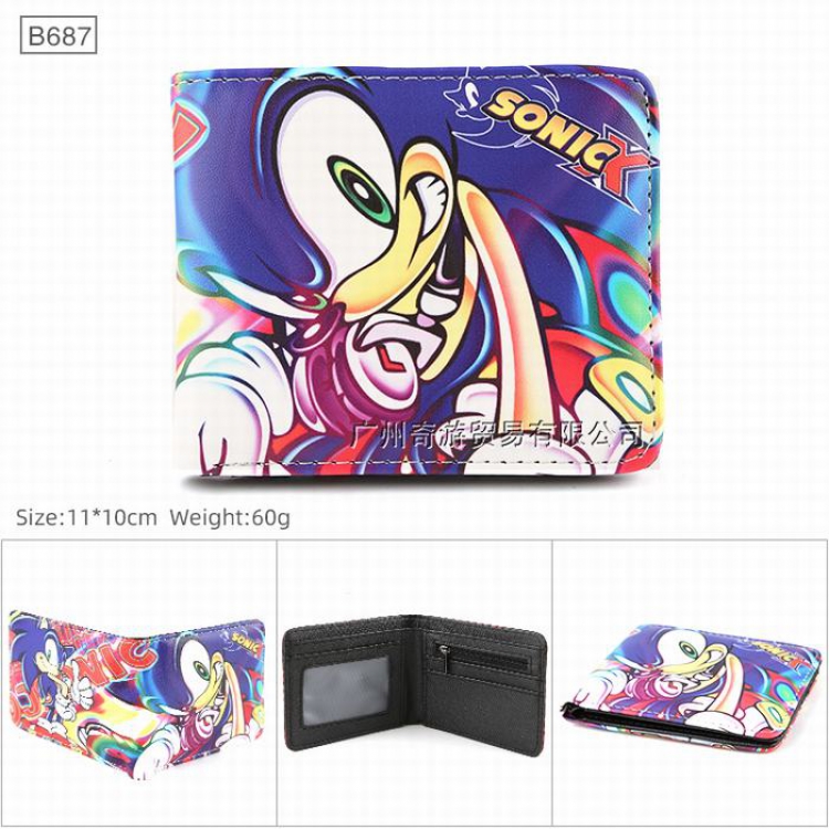Sonic Full color Twill two-fold short wallet Purse 11X10CM