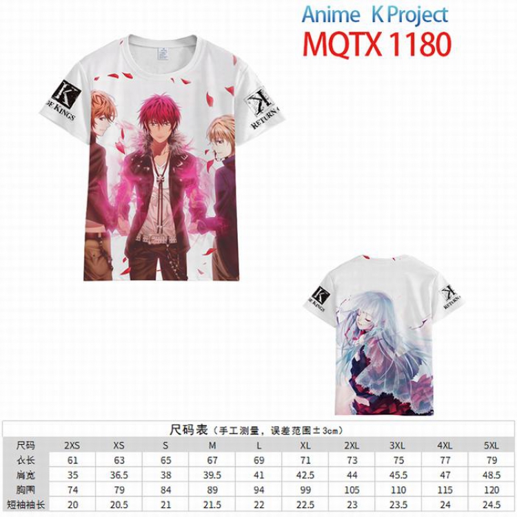 K Full color printed short sleeve t-shirt 10 sizes from XXS to 5XL MQTX-1180
