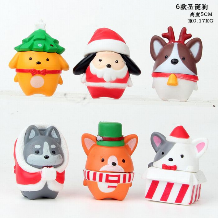 Cartoon anime a set of 6 Christmas dog Bagged Figure Decoration Model 5CM 0.17KG