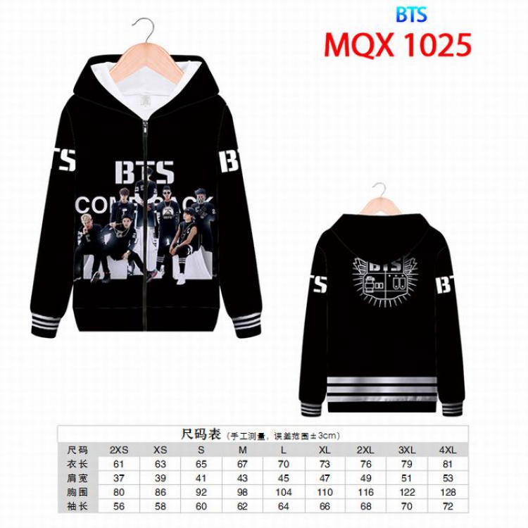 BTS Full color zipper hooded Patch pocket Coat Hoodie 9 sizes from XXS to 4XL MQX1025