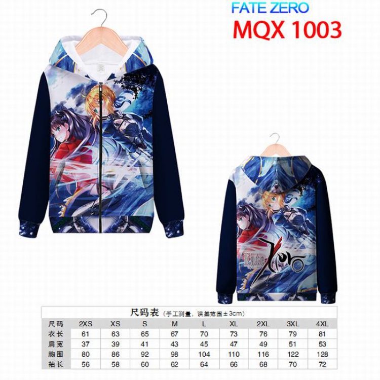 Fate stay night Full color zipper hooded Patch pocket Coat Hoodie 9 sizes from XXS to 4XL MQX1003