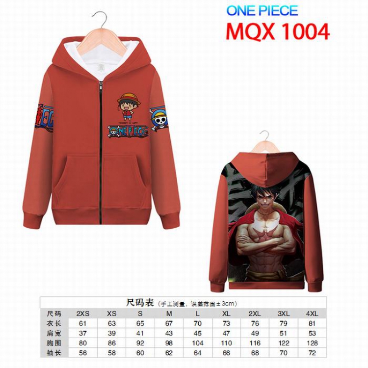 ONE PIECE Full color zipper hooded Patch pocket Coat Hoodie 9 sizes from XXS to 4XL MQX1004