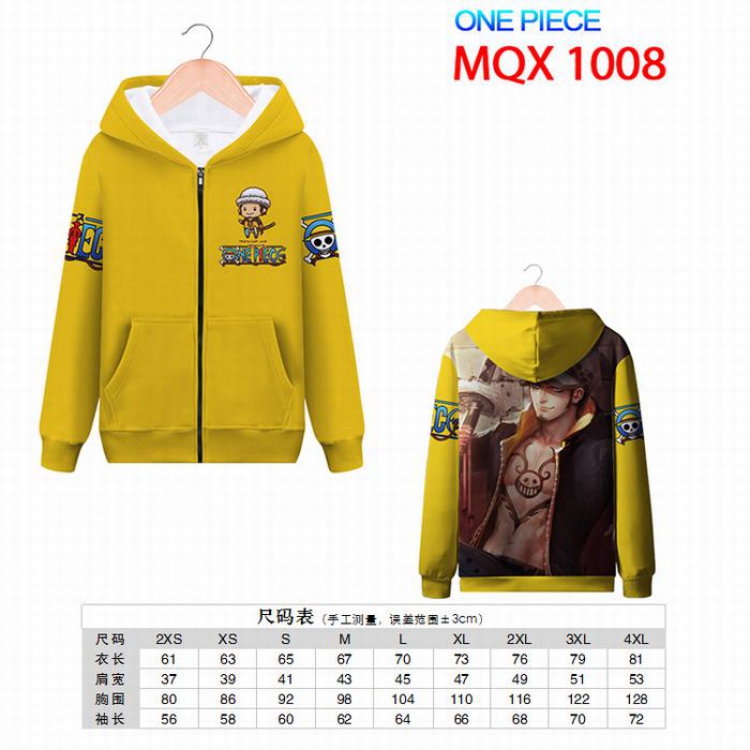 ONE PIECE Full color zipper hooded Patch pocket Coat Hoodie 9 sizes from XXS to 4XL MQX1008