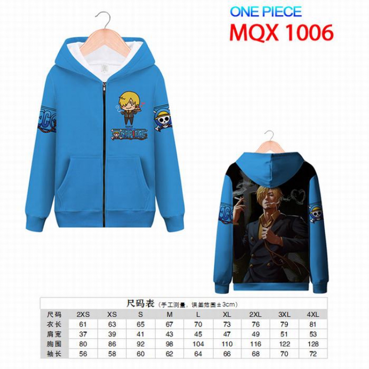 ONE PIECE Full color zipper hooded Patch pocket Coat Hoodie 9 sizes from XXS to 4XL MQX1006