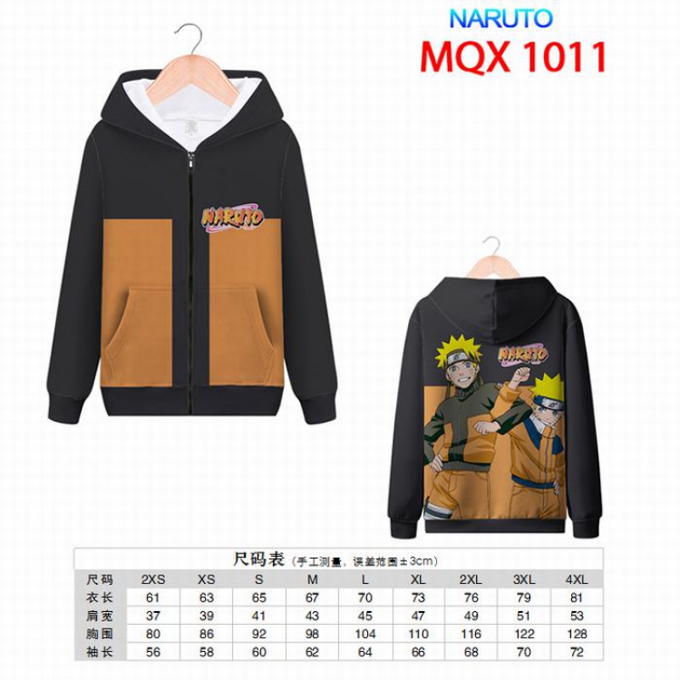 Naruto Full color zipper hooded Patch pocket Coat Hoodie 9 sizes from XXS to 4XL MQX1011