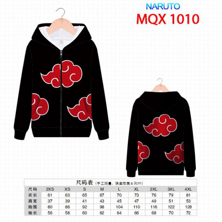 Naruto Full color zipper hooded Patch pocket Coat Hoodie 9 sizes from XXS to 4XL MQX1010