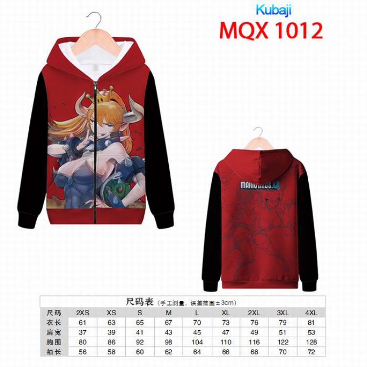 Super Mario  Full color zipper hooded Patch pocket Coat Hoodie 9 sizes from XXS to 4XL MQX1012