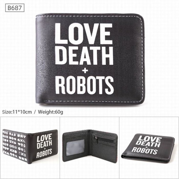 Love,Death PU Twill two-fold short wallet 11X10CM