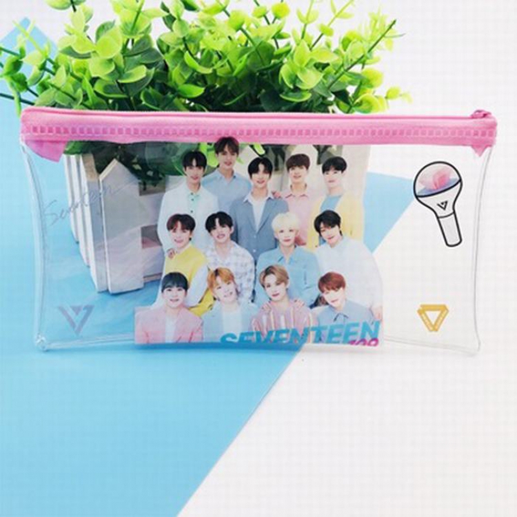 Transparent pencil case  袋 SEVENTEEN Stationery bag color cosmetic bag 19.5X10X2CM 19G price for 5 pcs