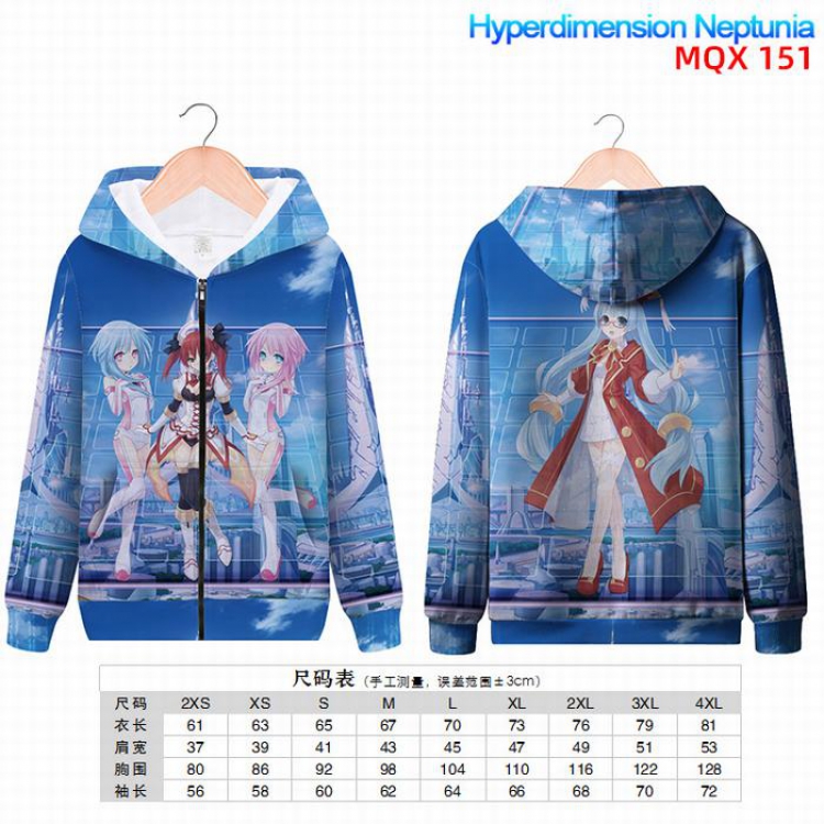 Hyperdimension  Nepyunia Full color zipper hooded Patch pocket Coat Hoodie 9 sizes from XXS to 4XL MQX151