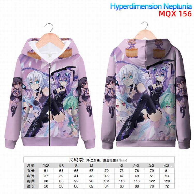 Hyperdimension  Nepyunia Full color zipper hooded Patch pocket Coat Hoodie 9 sizes from XXS to 4XL MQX156