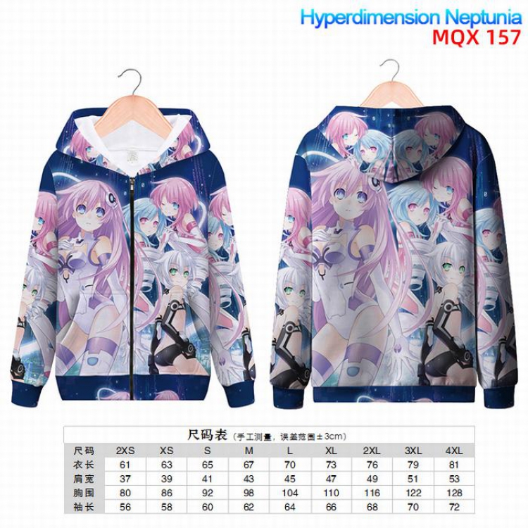 Hyperdimension  Nepyunia Full color zipper hooded Patch pocket Coat Hoodie 9 sizes from XXS to 4XL MQX157