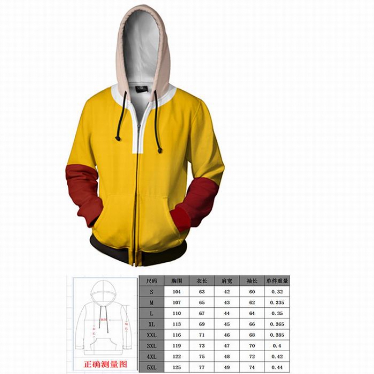 One Punch Man Anime new Yellow color Hoodie zipper sweater coat S M L XL XXL 3XL 4XL 5XL price for 2 pcs preorder 3 days