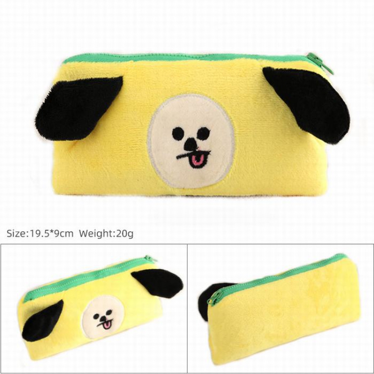 BTS Yellow puppy Plush cloth 3D pencil case Cartoon student pencil case storage bag 19.5X9CM 20G