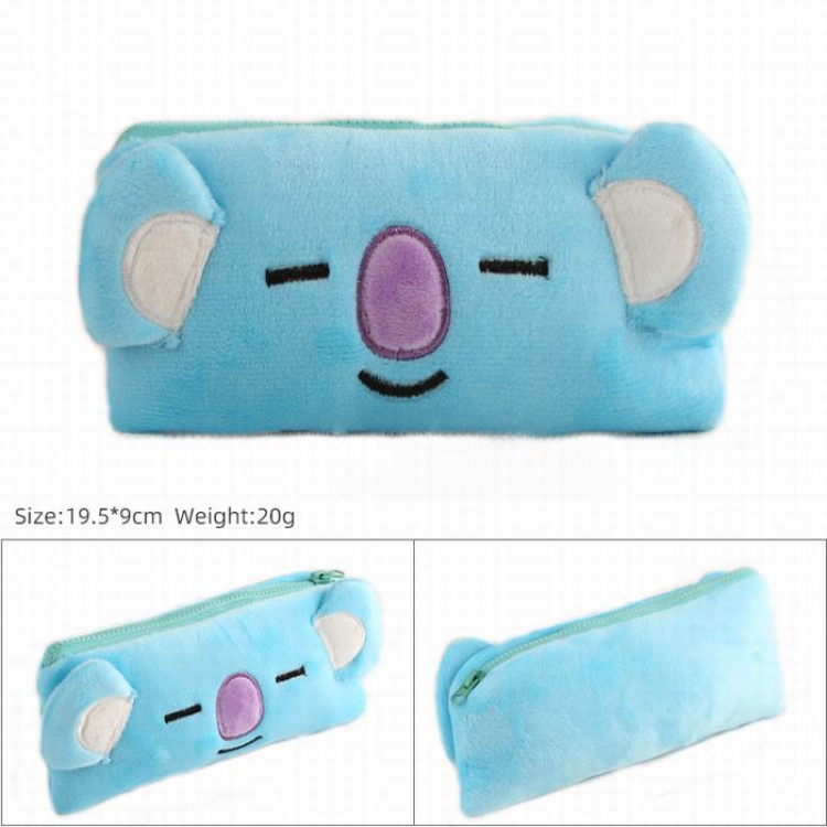 BTS Blue koala Plush cloth 3D pencil case Cartoon student pencil case storage bag 19.5X9CM 20G