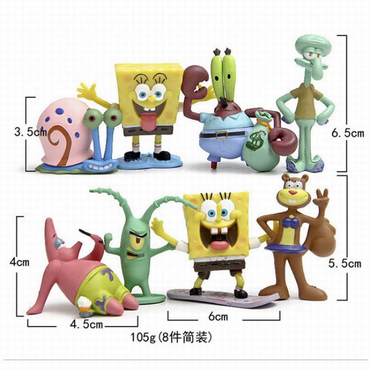 SpongeBob SquarePants a set of eight Bagged Figure Decoration Model 3-6CM 150G