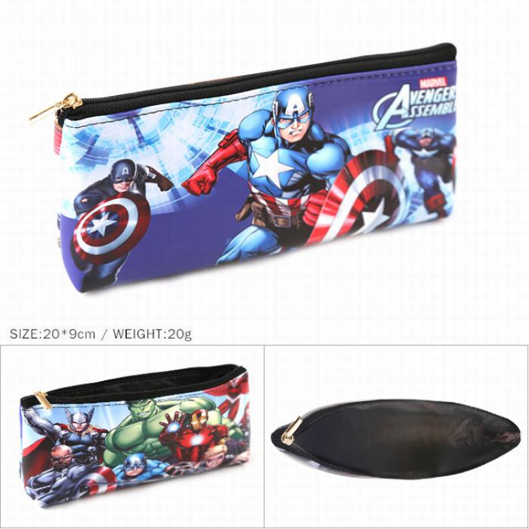 The Avengers Superhero Captain America Zipper PU pencil case Pencil Bag 20X9CM 20G