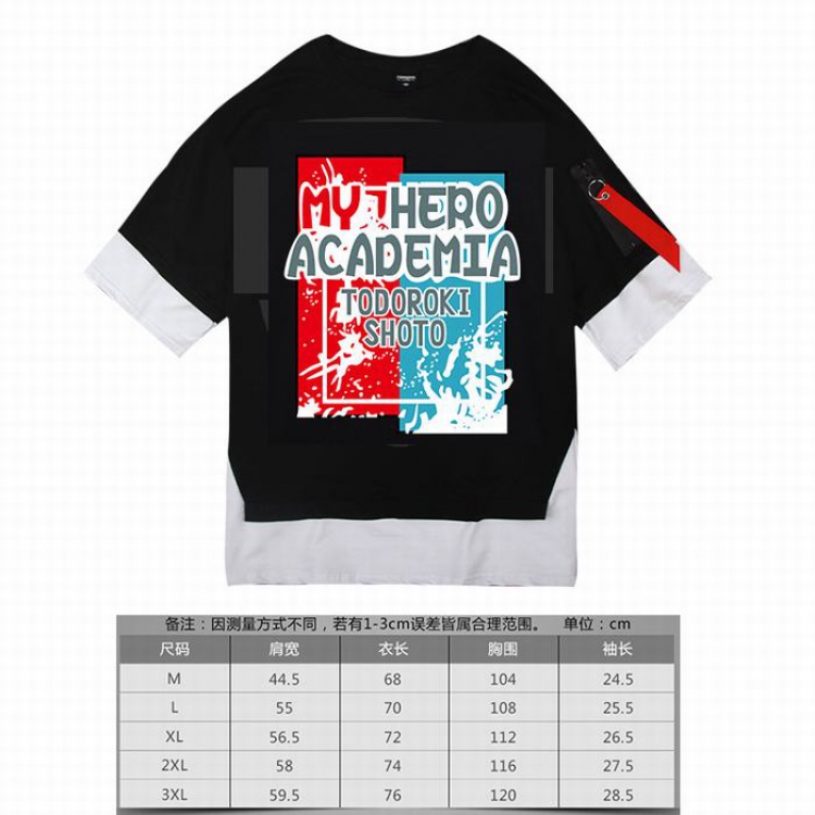 My Hero Academia  Loose cotton fake two short sleeves-04 black t-shirt 5 sizes from M to 3XL