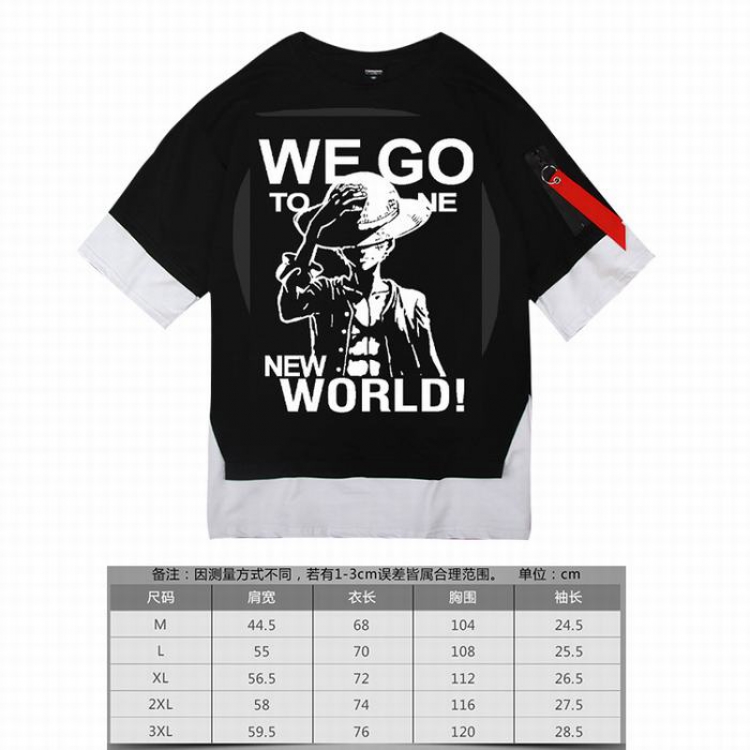 One Piece wogo black Loose cotton fake two short sleeves t-shirt 5 sizes from M to 3XL