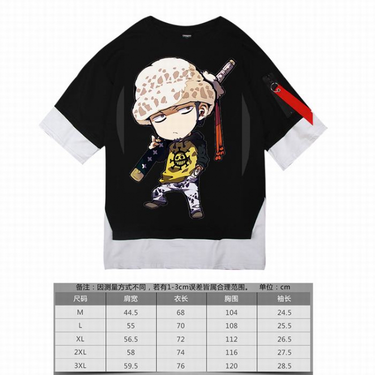 One Piece wogo black Loose cotton fake two short sleeves t-shirt 5 sizes from M to 3XL