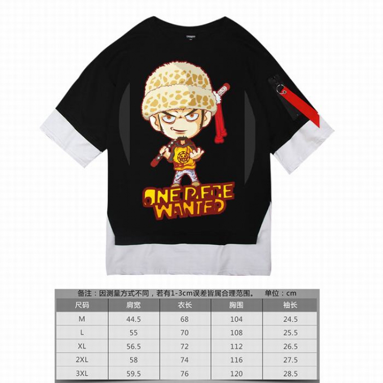 One Piece  Law-3 black Loose cotton fake two short sleeves t-shirt 5 sizes from M to 3XL