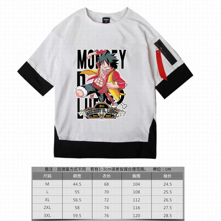 One Piece  Luffy-2 white Loose cotton fake two short sleeves t-shirt 5 sizes from M to 3XL