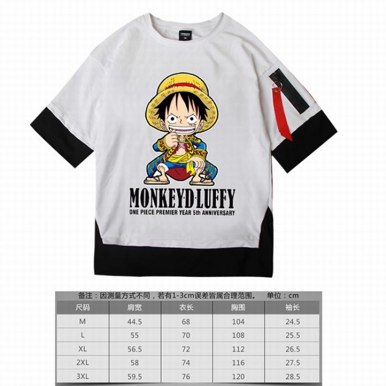 One Piece Luffy-4 white Loose cotton fake two short sleeves t-shirt 5 sizes from M to 3XL