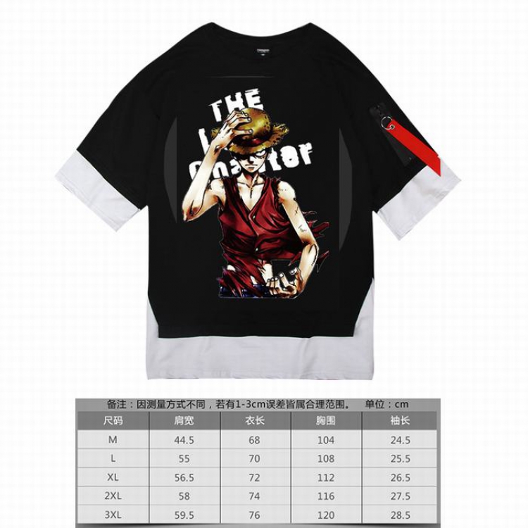 One Piece    Luffy-2 black Loose cotton fake two short sleeves t-shirt 5 sizes from M to 3XL