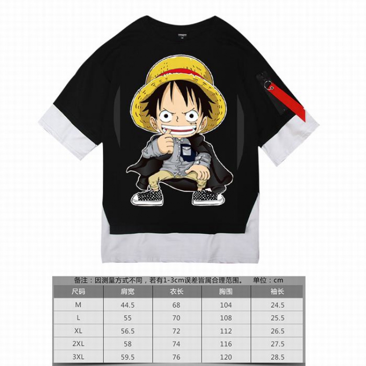 One Piece Luffy-4 white Loose cotton fake two short sleeves t-shirt 5 sizes from M to 3XL