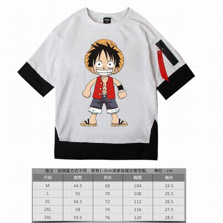 One Piece Luffy-5 white Loose cotton fake two short sleeves t-shirt 5 sizes from M to 3XL