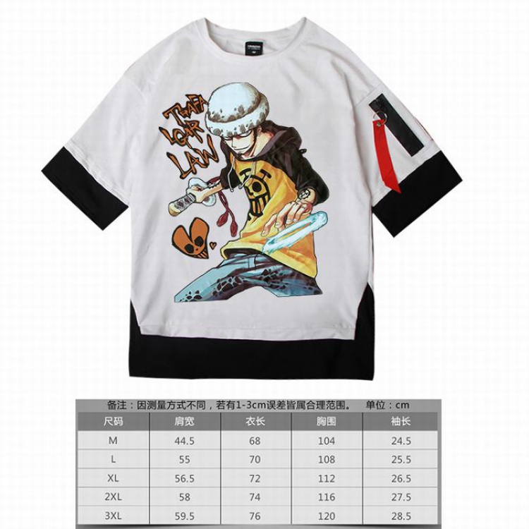 One Piece Law-2 white Loose cotton fake two short sleeves t-shirt 5 sizes from M to 3XL