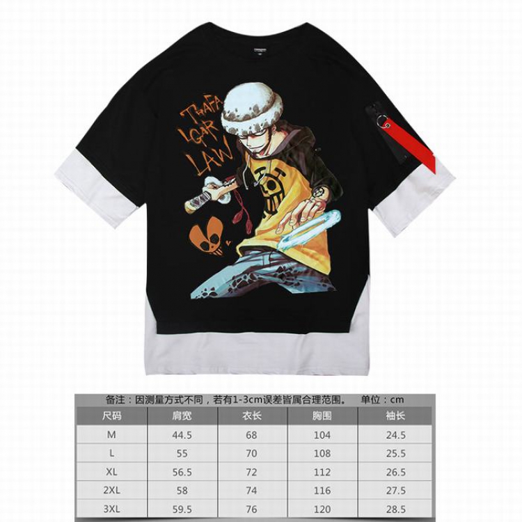 One Piece Law-2 black Loose cotton fake two short sleeves t-shirt 5 sizes from M to 3XL