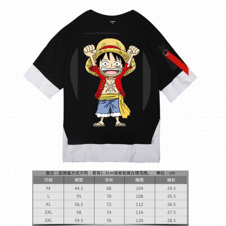 One Piece  Luffy-7 black Loose cotton fake two short sleeves t-shirt 5 sizes from M to 3XL