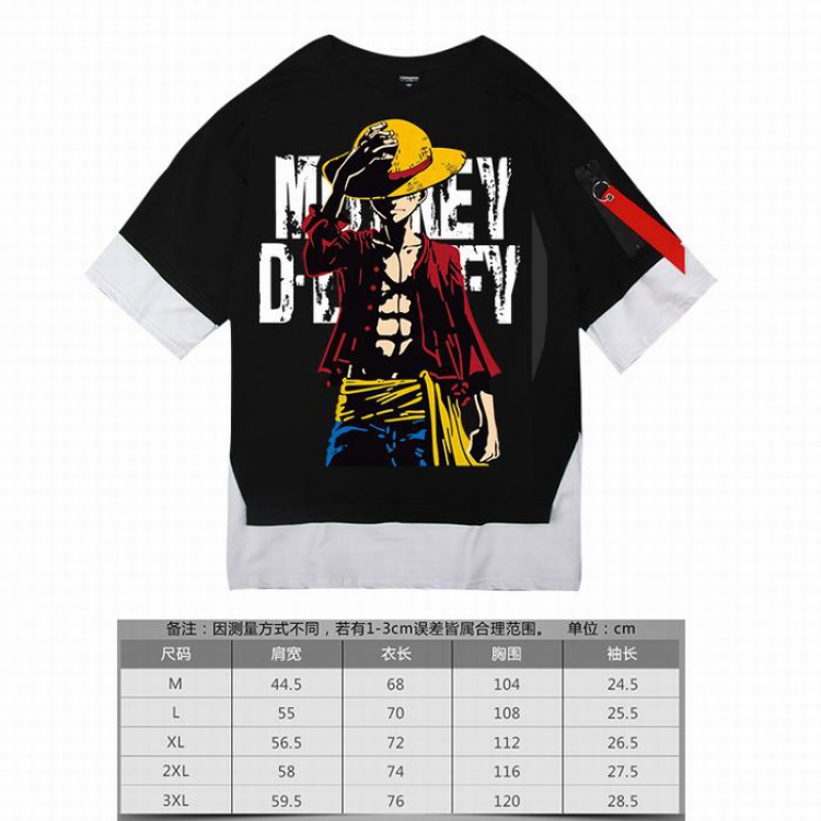 One Piece  Luffy-7 black Loose cotton fake two short sleeves t-shirt 5 sizes from M to 3XL