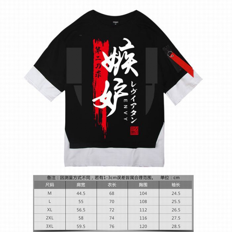 The Seven Deadly Sins Jealousy black Loose cotton fake two short sleeves t-shirt 5 sizes from M to 3XL