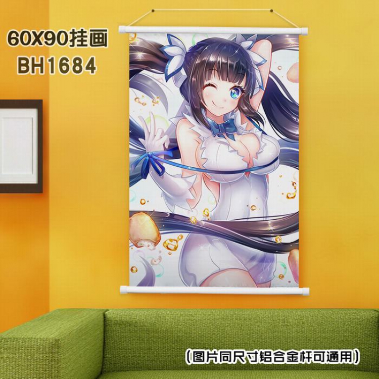 Is it wrong to try to Pick Up Girls in a Dungeon White Plastic rod Cloth painting Wall Scroll 40X60CM BH-1684