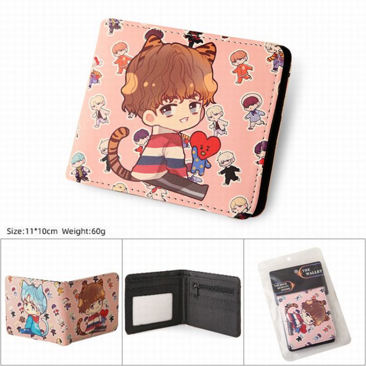 BTS PU Twill two fold short wallet wallet 11X10CM