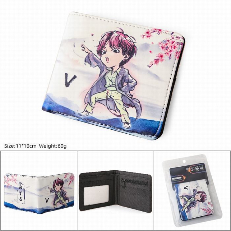 BTS  V  PU Twill two fold short wallet wallet 11X10CM