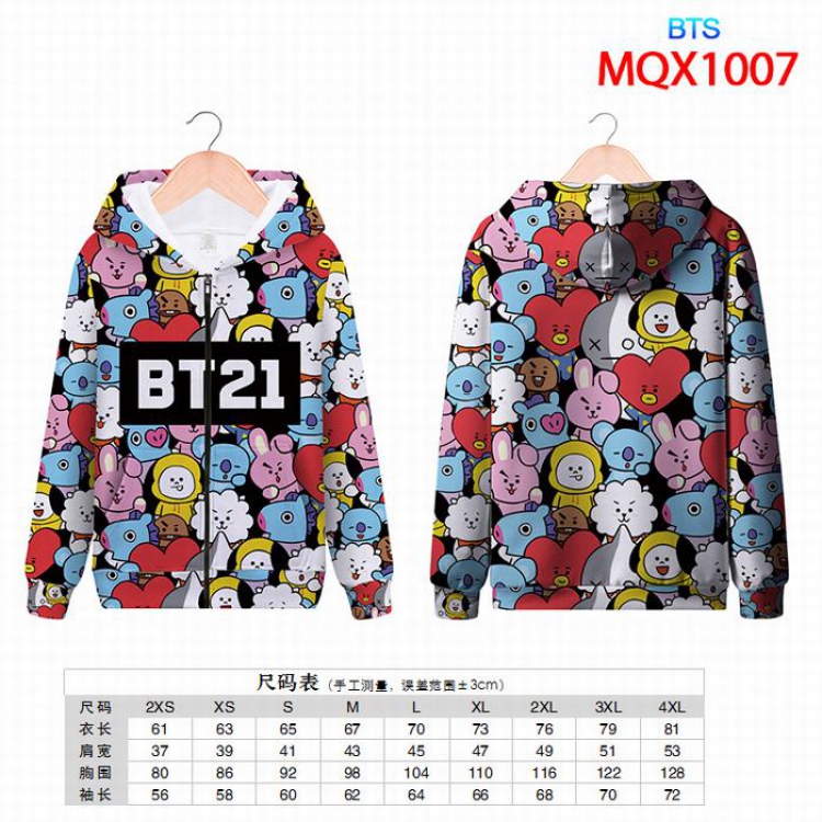 BTS  Full color zipper hooded Patch pocket Coat Hoodie 9 sizes from XXS to 4XL MQX1007