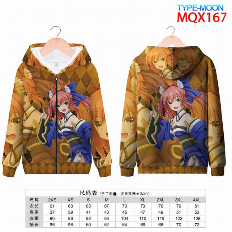 Fate stay night Full color zipper hooded Patch pocket Coat Hoodie 9 sizes from XXS to 4XL MQX167